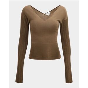 A.L.C. Brown V-Neck Rib Sleeve Sweater